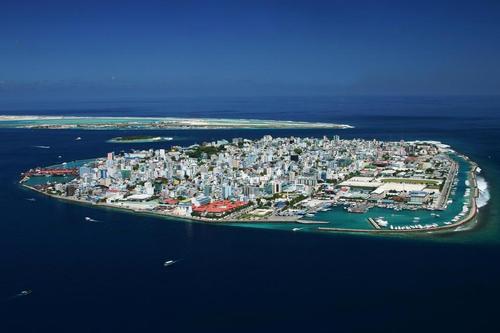 Maldives - Crowded Male, the capital - the yacht anchorage is top left and a regular ferry runs into town ©  SW